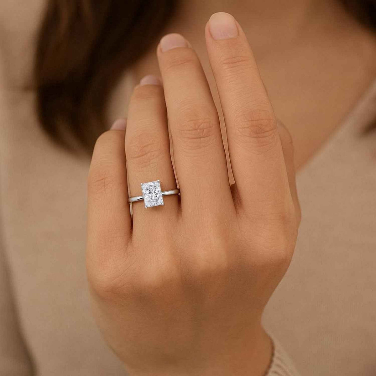 2 Carat Radiant Lab Grown IGI G/VS1 Diamond Solitaire Ring in 14K White Gold