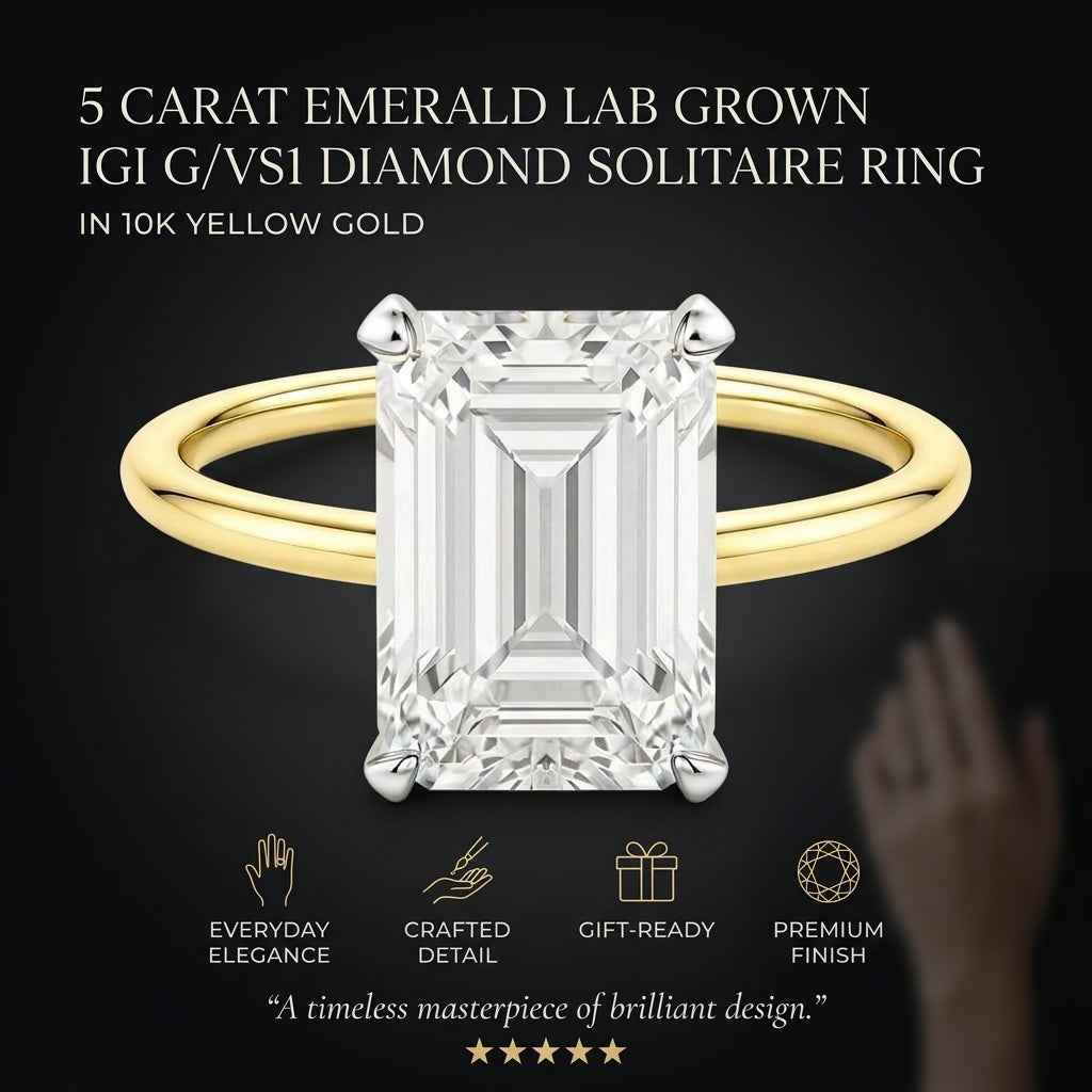 5 Carat Emerald Lab Grown IGI Diamond Ring